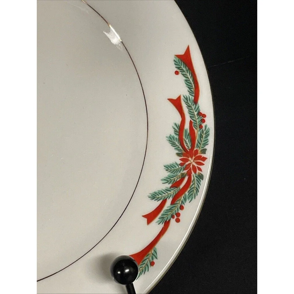 Tienshan - Poinsettia & Ribbons Christmas 10” Dinner Plate